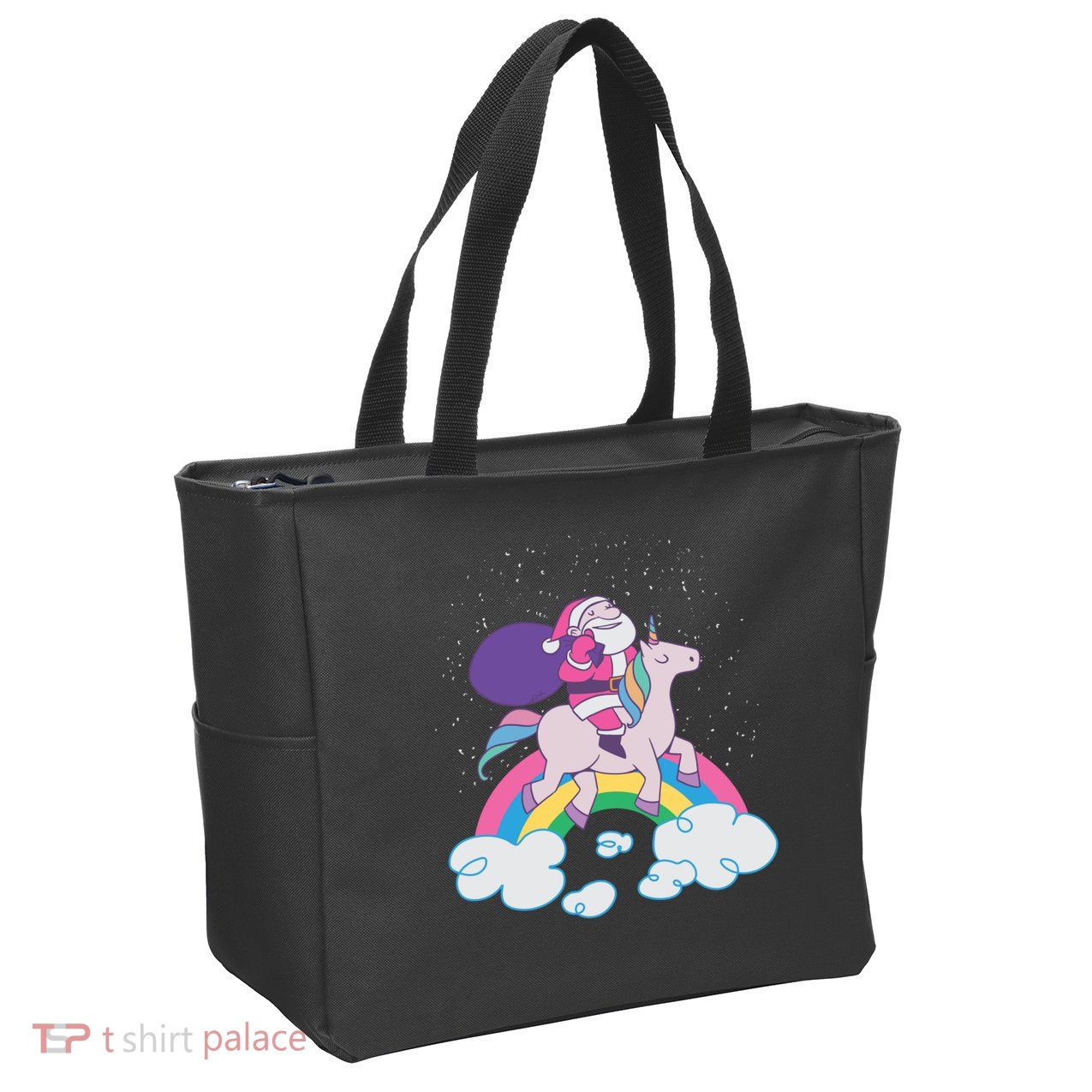 Santa Riding Unicorn Zip Tote Bag
