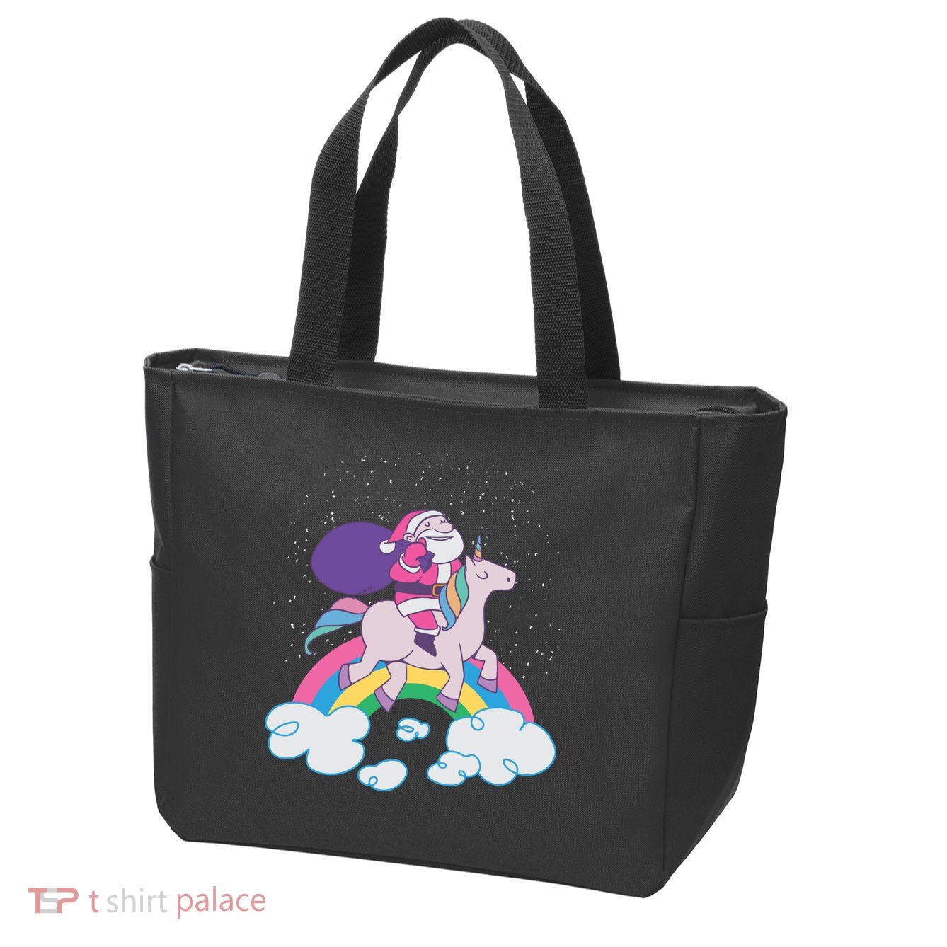 Santa Riding Unicorn Zip Tote Bag