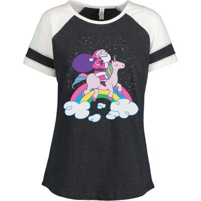 Santa Riding Unicorn Enza Ladies Jersey Colorblock Tee