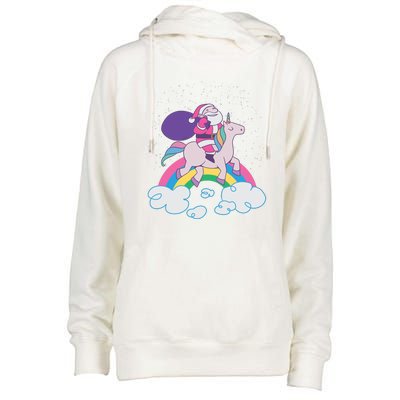 Santa Riding Unicorn Womens Funnel Neck Pullover Hood