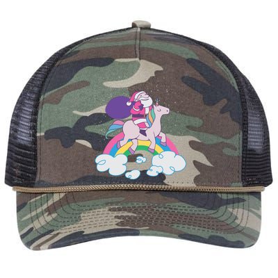 Santa Riding Unicorn Retro Rope Trucker Hat Cap