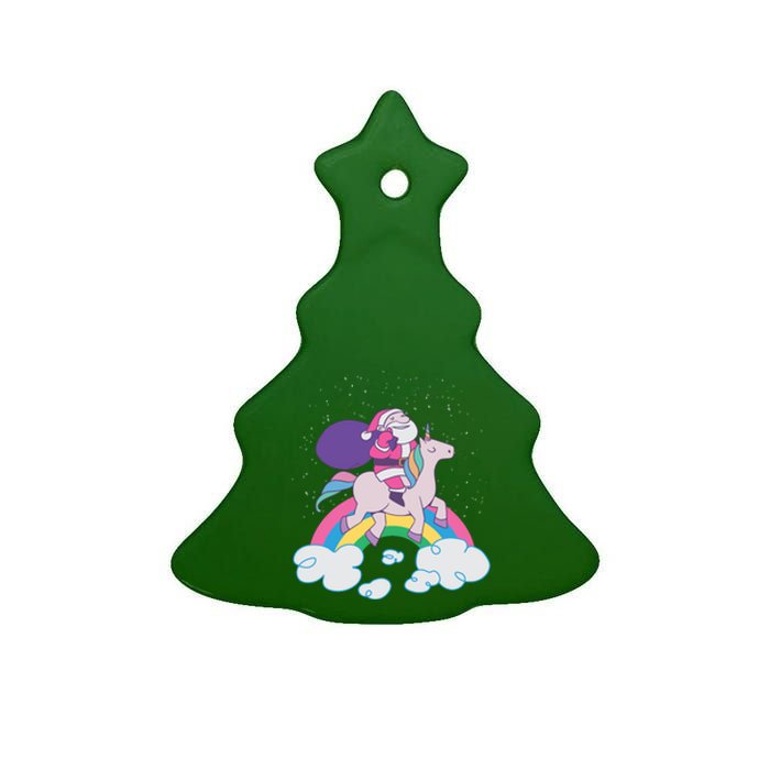 Santa Riding Unicorn Ceramic Tree Ornament