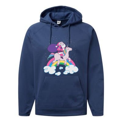 Santa Riding Unicorn Performance Fleece Hoodie