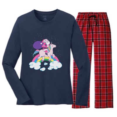 Santa Riding Unicorn Women's Long Sleeve Flannel Pajama Set 