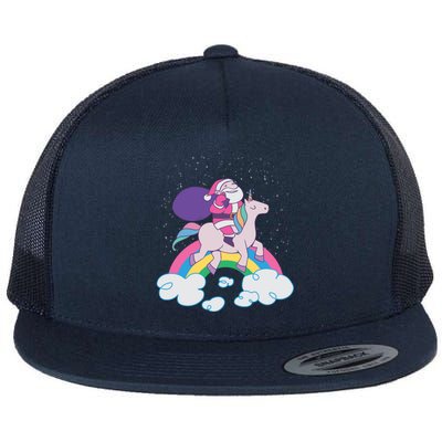 Santa Riding Unicorn Flat Bill Trucker Hat