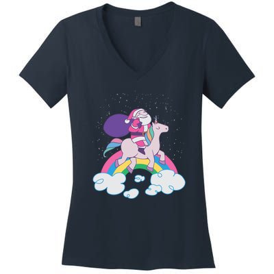 Santa Riding Unicorn Women's V-Neck T-Shirt