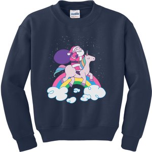 Santa Riding Unicorn Kids Sweatshirt