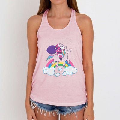 Santa Riding Unicorn Women's Knotted Racerback Tank