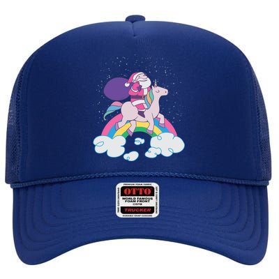 Santa Riding Unicorn High Crown Mesh Back Trucker Hat