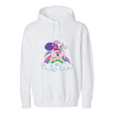 Santa Riding Unicorn Garment-Dyed Fleece Hoodie