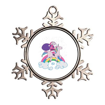 Santa Riding Unicorn Metallic Star Ornament