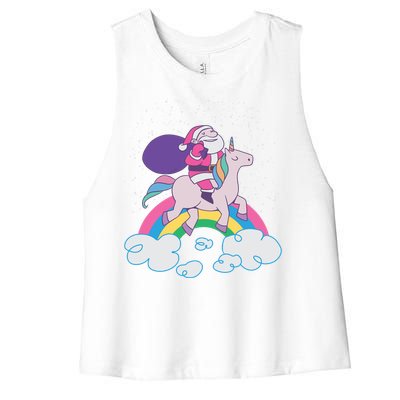 Santa Riding Unicorn Women's Racerback Cropped Tank