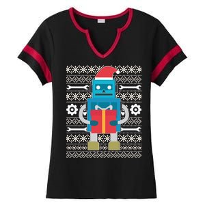 Santa Robot Ugly Christmas Ladies Halftime Notch Neck Tee