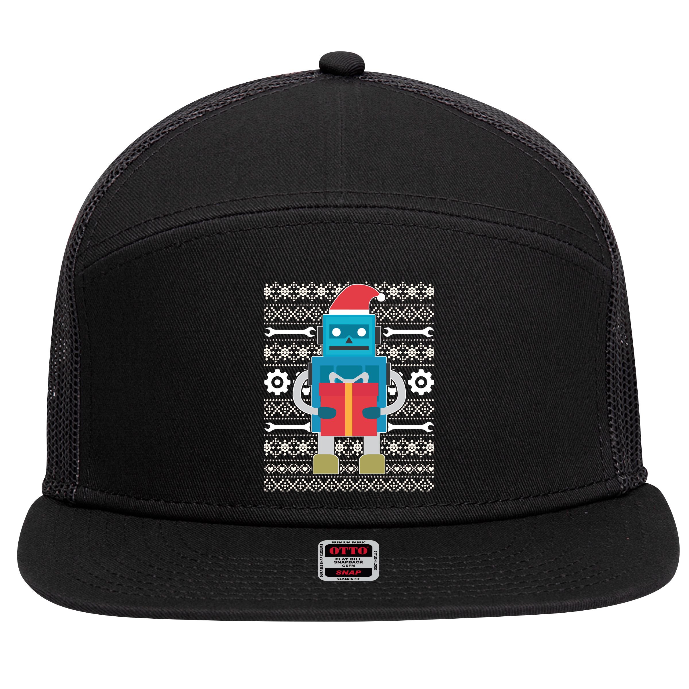 Santa Robot Ugly Christmas 7 Panel Mesh Trucker Snapback Hat