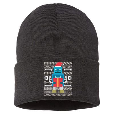 Santa Robot Ugly Christmas Sustainable Knit Beanie