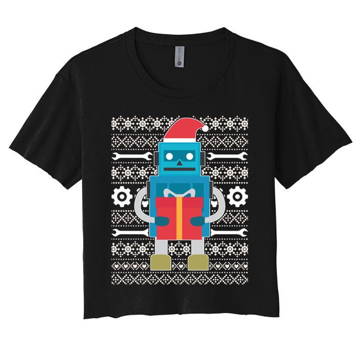 Santa Robot Ugly Christmas Women's Crop Top Tee