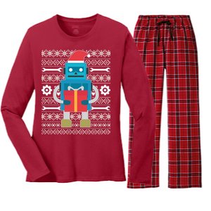 Santa Robot Ugly Christmas Women's Long Sleeve Flannel Pajama Set 