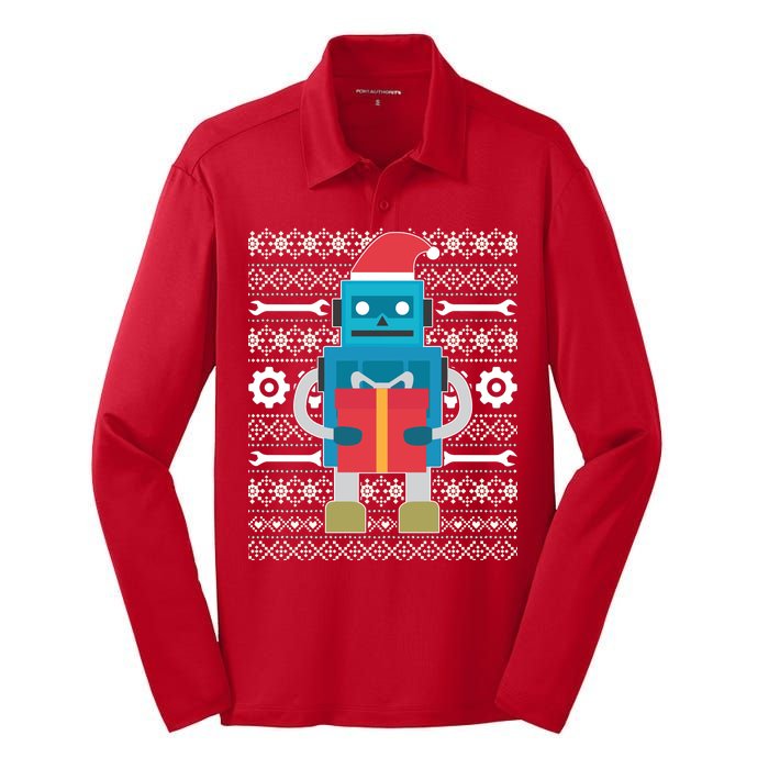 Santa Robot Ugly Christmas Silk Touch Performance Long Sleeve Polo