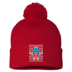 Santa Robot Ugly Christmas Pom Pom 12in Knit Beanie