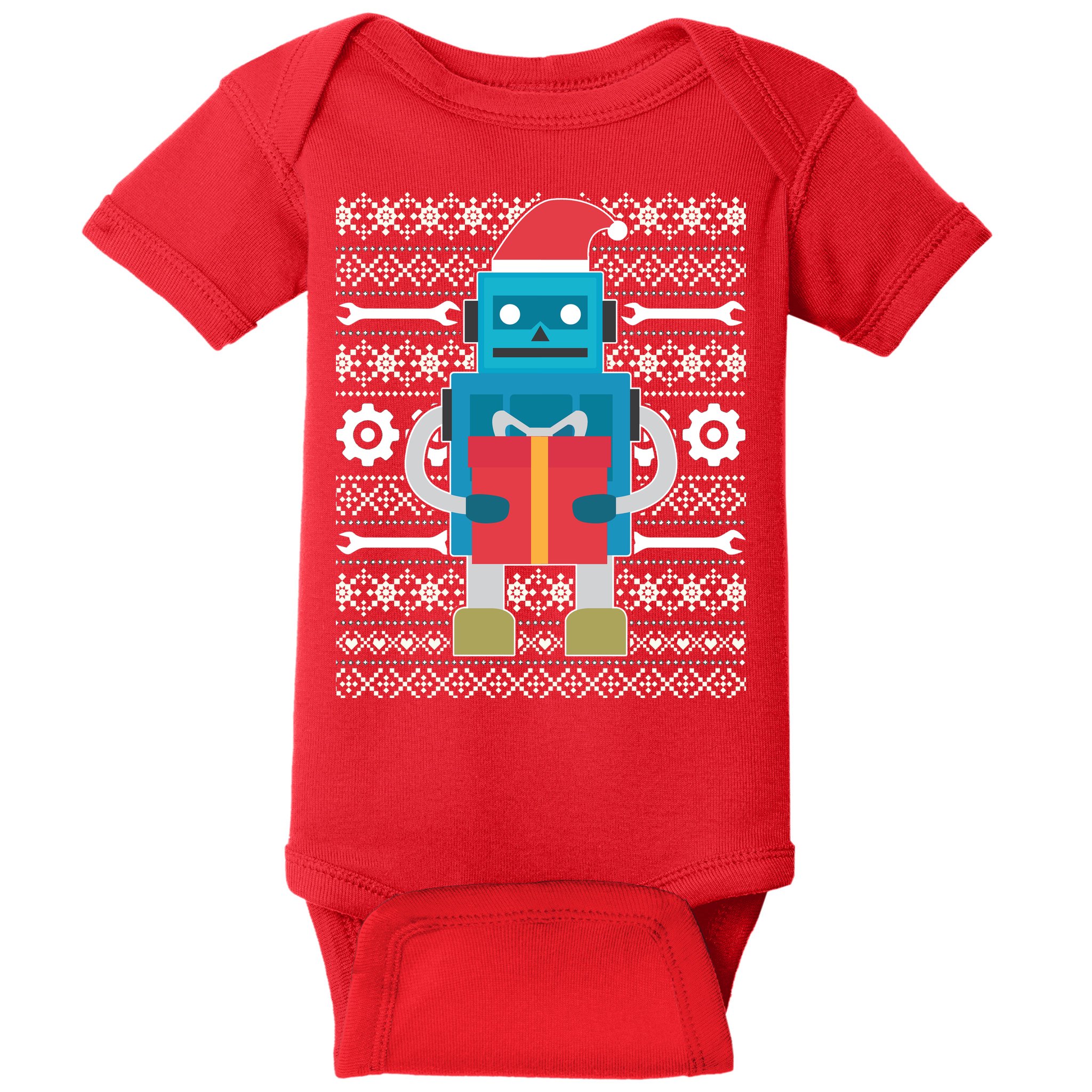 Santa Robot Ugly Christmas Baby Bodysuit