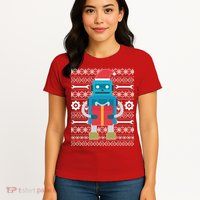 Santa Robot Ugly Christmas Womens T-Shirt
