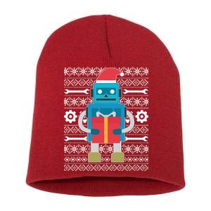 Santa Robot Ugly Christmas Short Acrylic Beanie