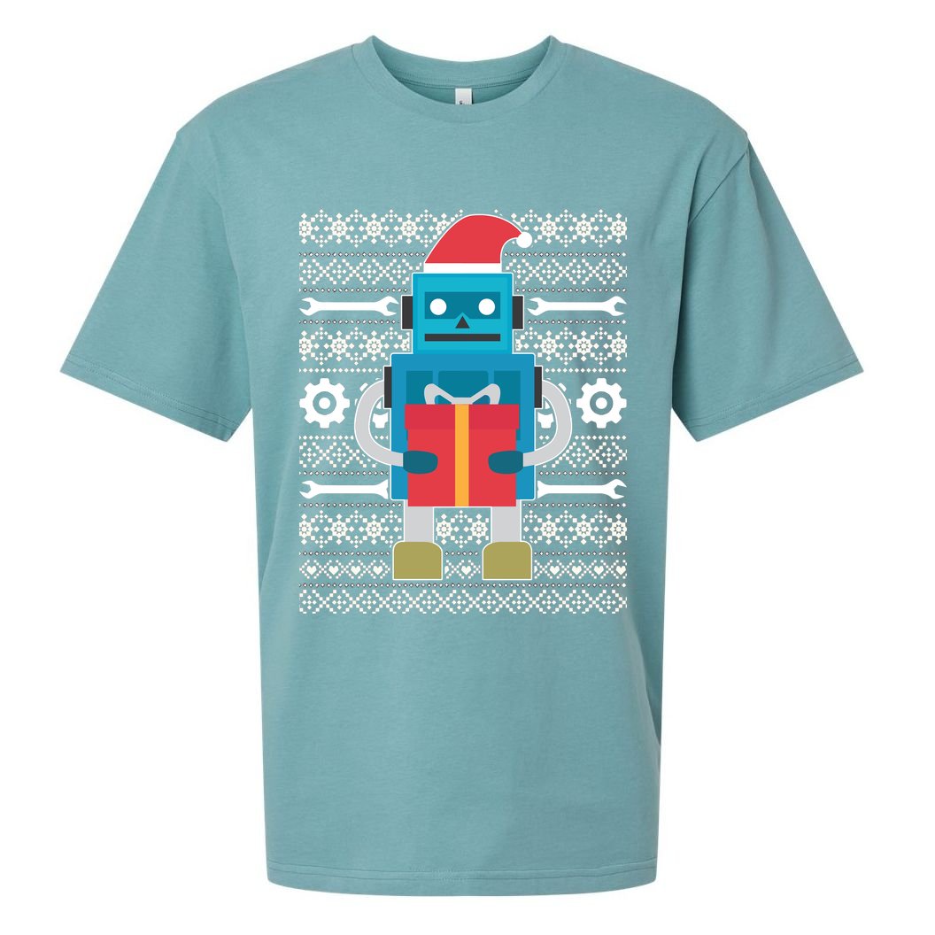 Santa Robot Ugly Christmas Sueded Cloud Jersey T-Shirt