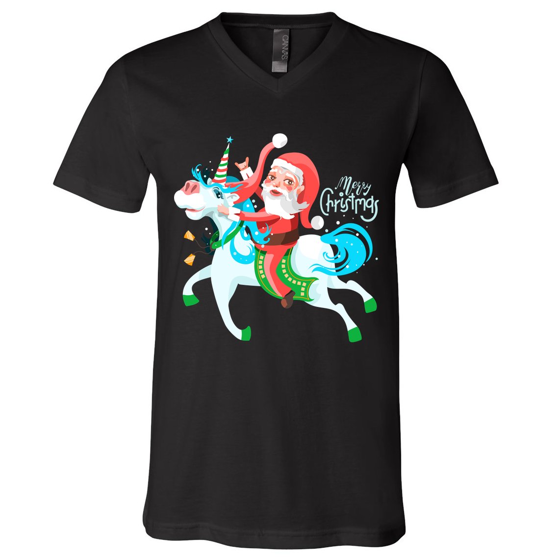 Santa Rocker Unicorn V-Neck T-Shirt
