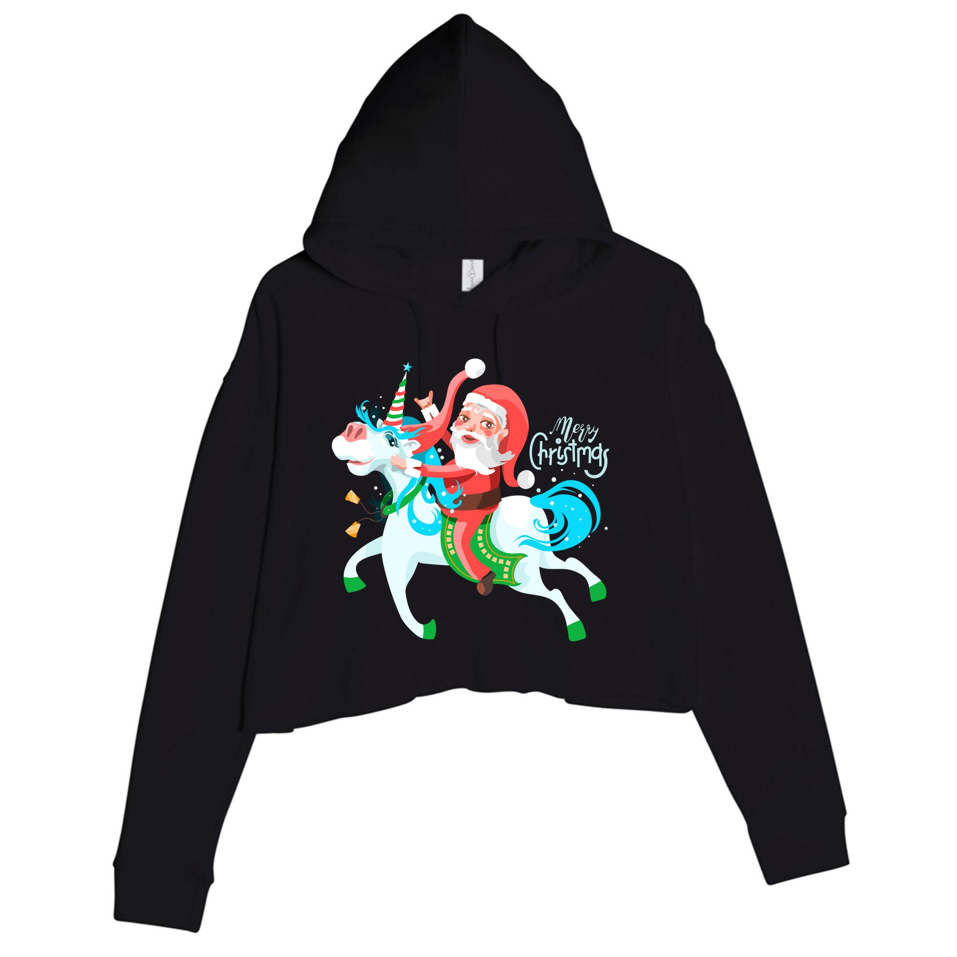 Santa Rocker Unicorn Crop Fleece Hoodie