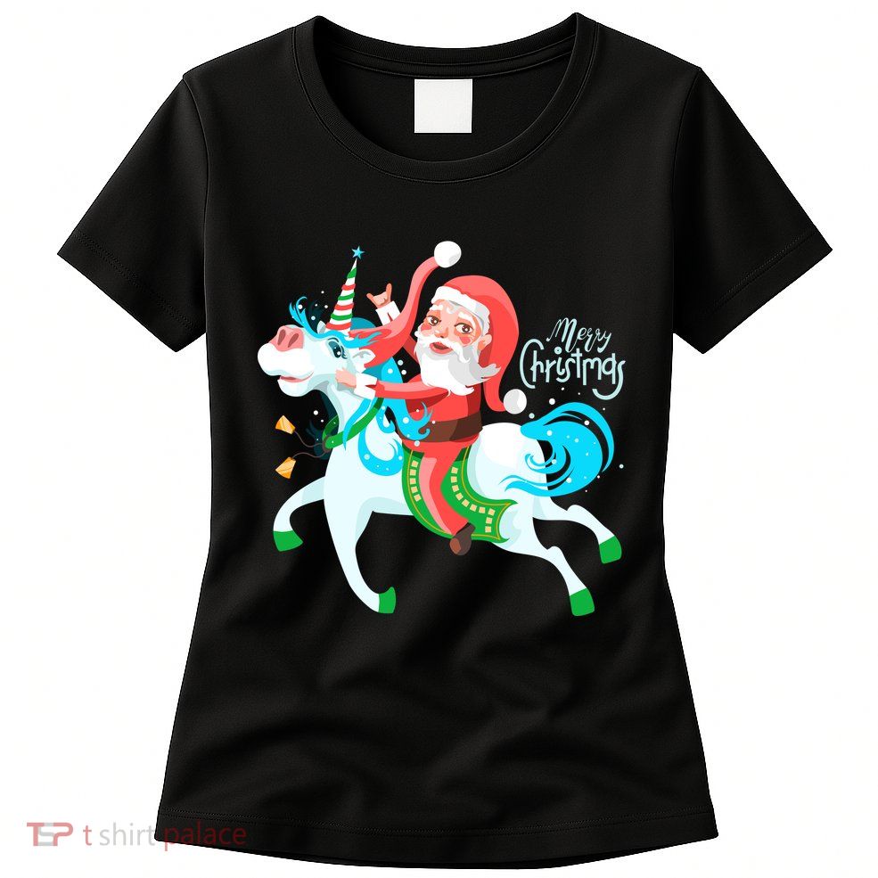 Santa Rocker Unicorn Womens T-Shirt