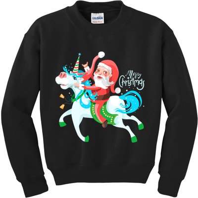 Santa Rocker Unicorn Kids Sweatshirt