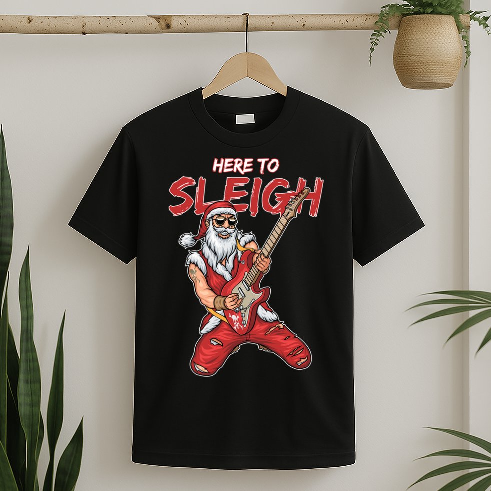 Santa Rocks Here To Sleigh  T-Shirt