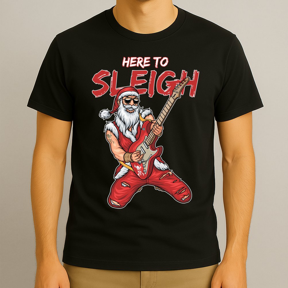 Santa Rocks Here To Sleigh  T-Shirt