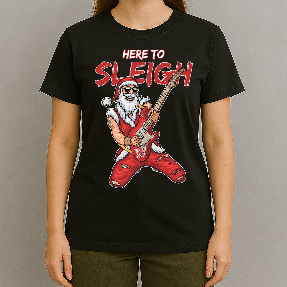 Santa Rocks Here To Sleigh  T-Shirt