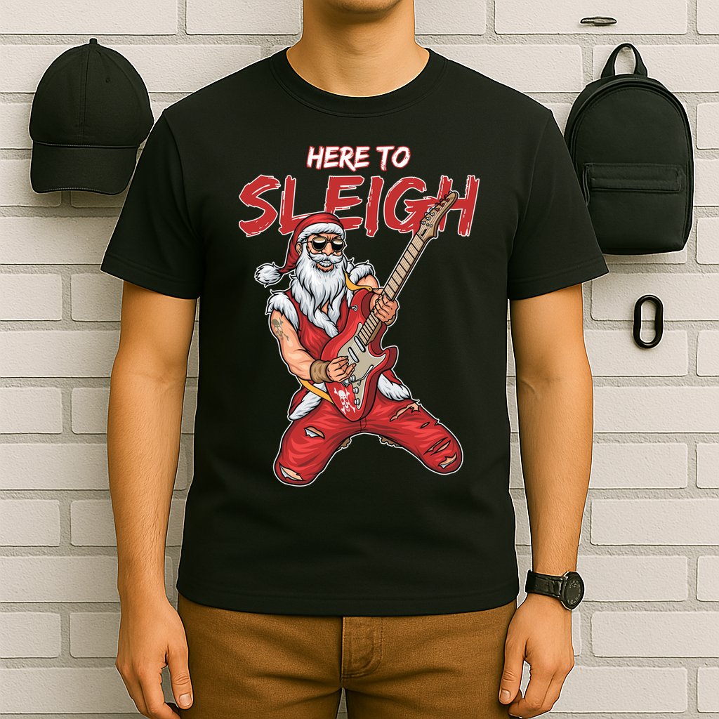 Santa Rocks Here To Sleigh  T-Shirt