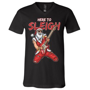 Santa Rocks Here To Sleigh  V-Neck T-Shirt