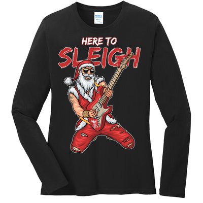 Santa Rocks Here To Sleigh  Ladies Long Sleeve Shirt