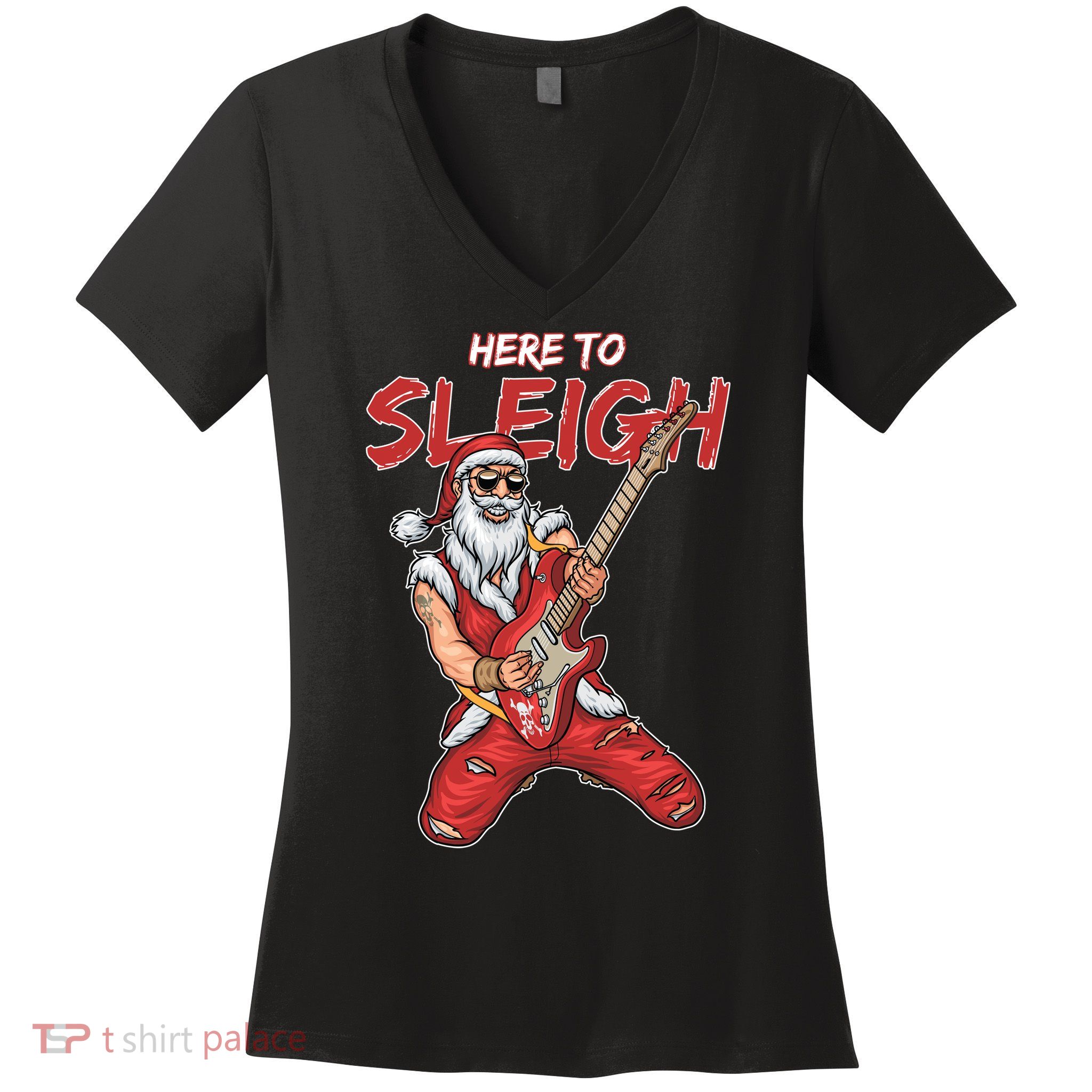 Santa Rocks Here To Sleigh  Women's V-Neck T-Shirt