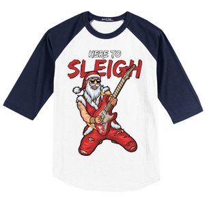 Santa Rocks Here To Sleigh  Baseball Sleeve Shirt