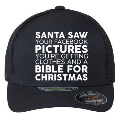 Santa Saw Your Facebook Pictures Christmas Flexfit Unipanel Trucker Cap