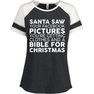 Santa Saw Your Facebook Pictures Christmas Enza Ladies Jersey Colorblock Tee