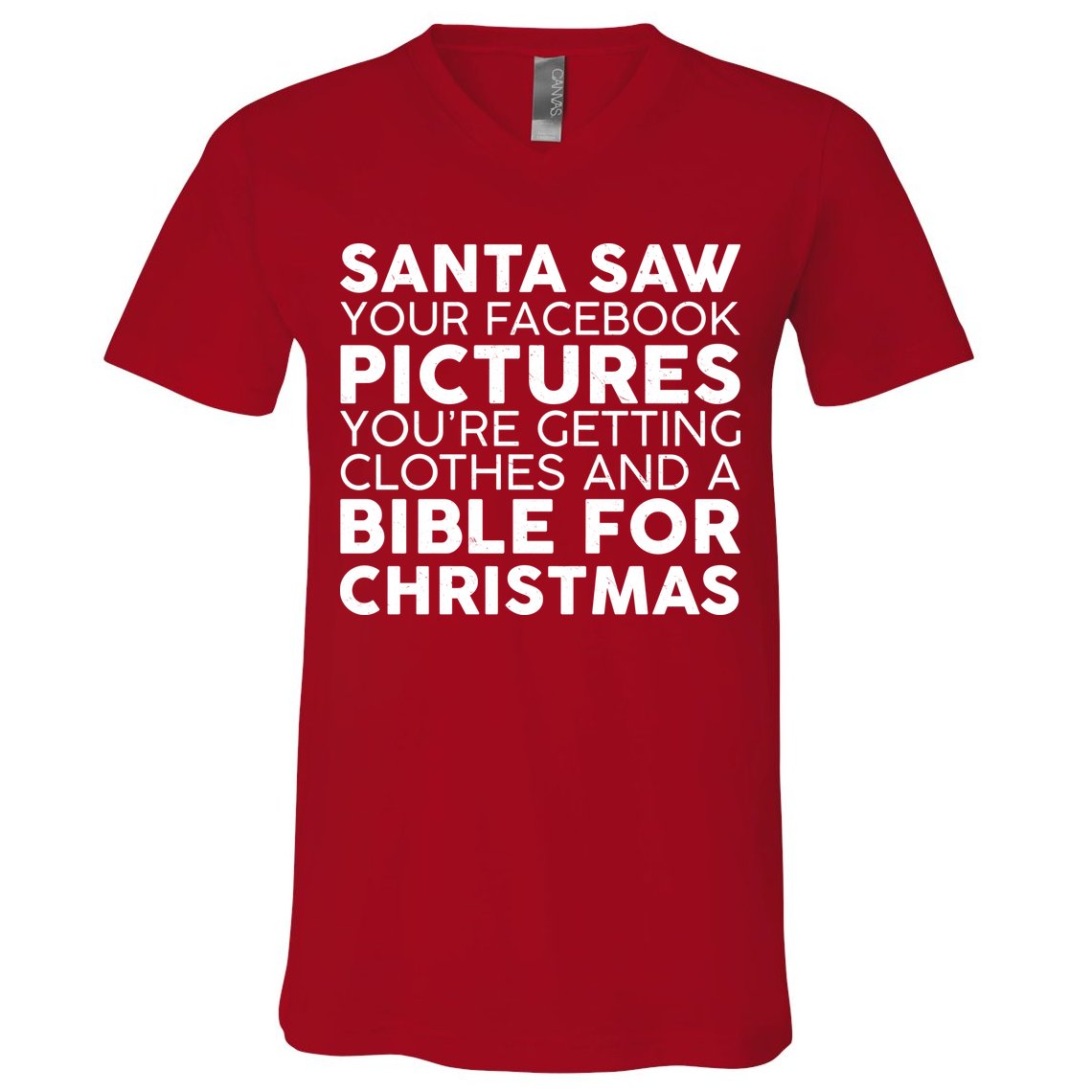 Santa Saw Your Facebook Pictures Christmas V-Neck T-Shirt