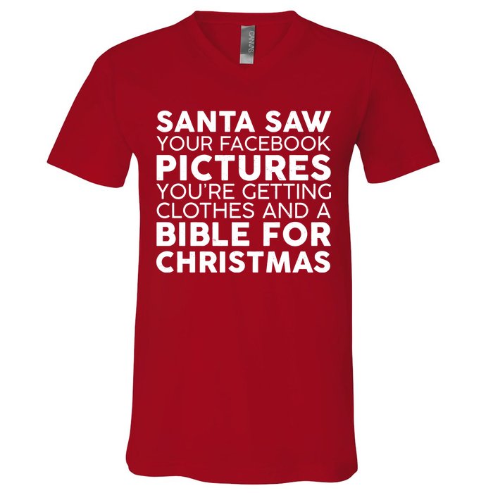 Santa Saw Your Facebook Pictures Christmas V-Neck T-Shirt