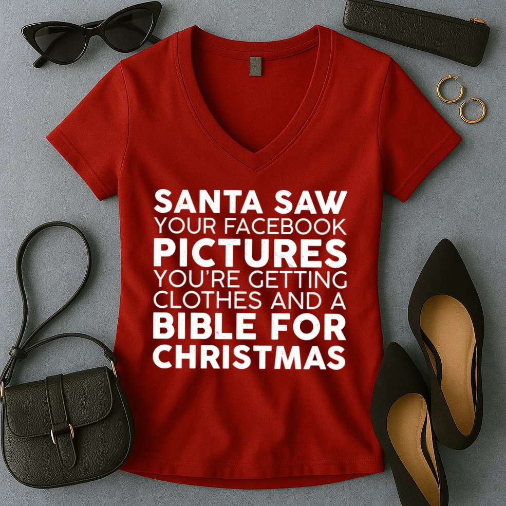 Santa Saw Your Facebook Pictures Christmas Women's V-Neck T-Shirt