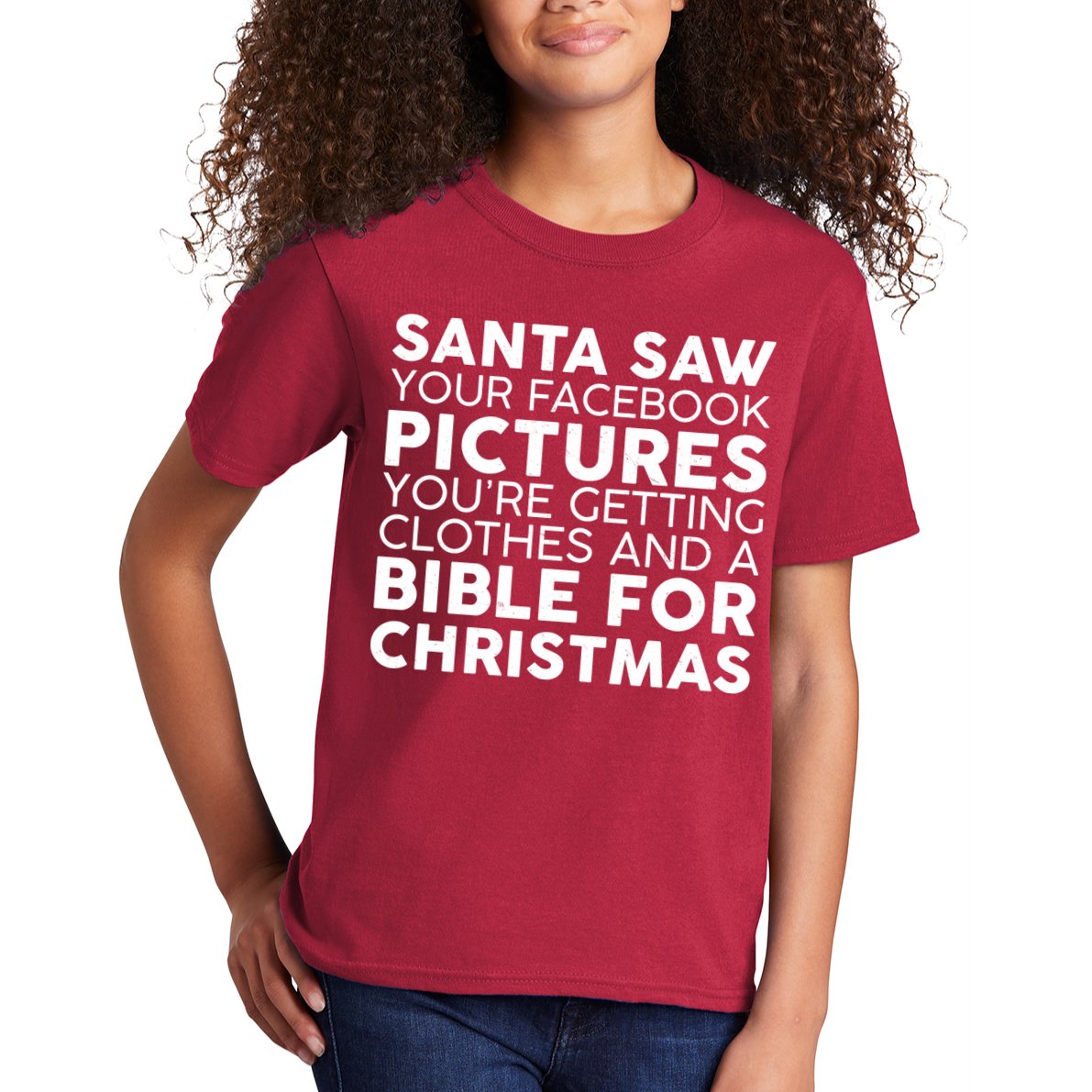 Santa Saw Your Facebook Pictures Christmas Kids T-Shirt
