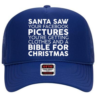 Santa Saw Your Facebook Pictures Christmas High Crown Mesh Back Trucker Hat