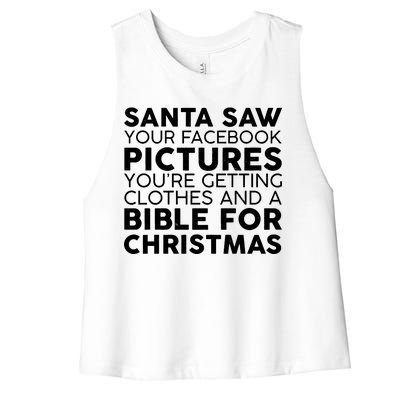 Santa Saw Your Facebook Pictures Christmas Women's Racerback Cropped Tank