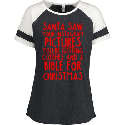 Santa Saw Your Instagram Pictures Enza Ladies Jersey Colorblock Tee