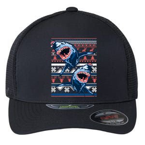 Santa Shark Ugly Christmas Sweater Flexfit Unipanel Trucker Cap