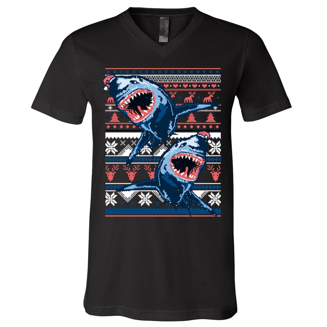 Santa Shark Ugly Christmas Sweater V-Neck T-Shirt